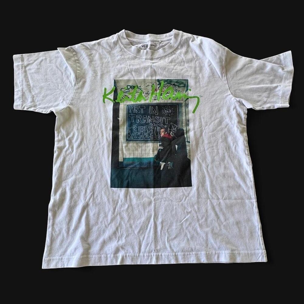 Uniqlo Keith Haring UT Shirt Mens Medium White Art In Transit Graphic Streetwear